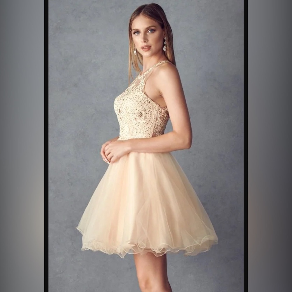 Cindy Collection Cream Beaded Prom Dress size 8